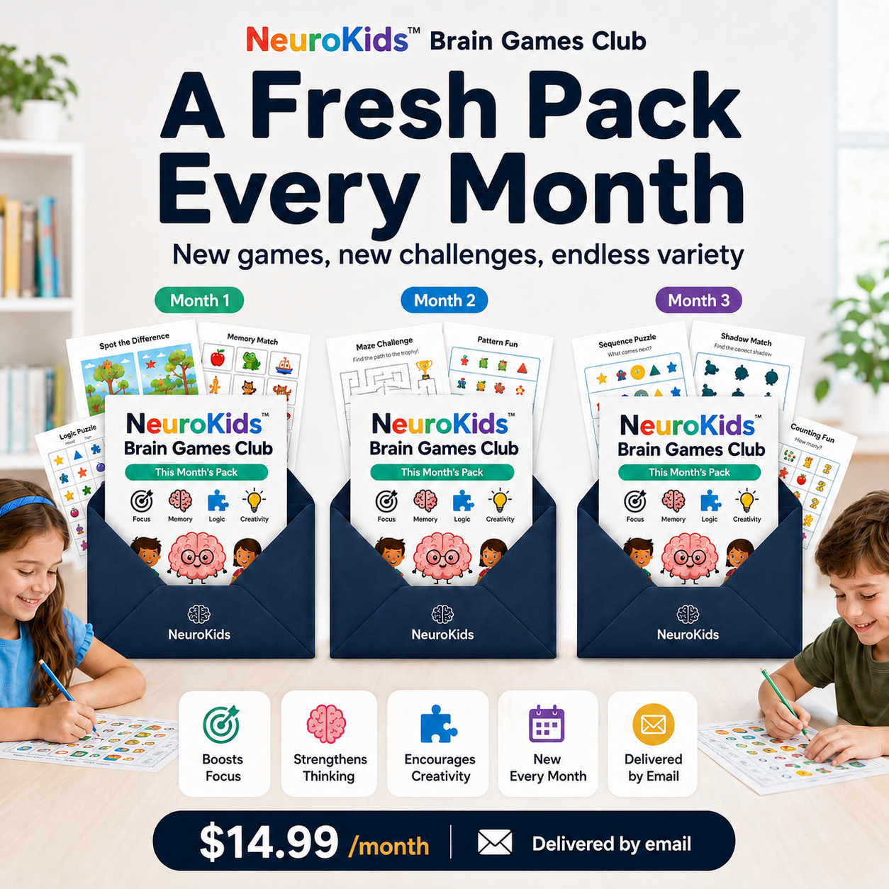 NeuroKids™ Brain Games Club: new printable brain games delivered every month.