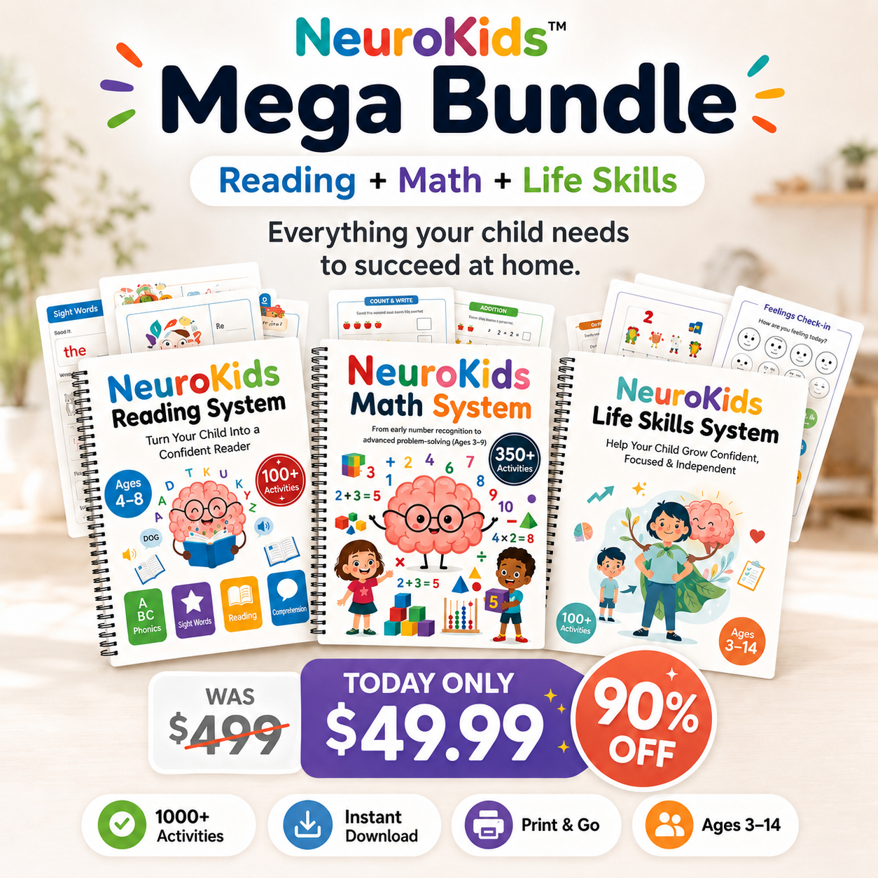 NeuroKids™ Mega Learning Bundle: Math, Reading & Life Skills