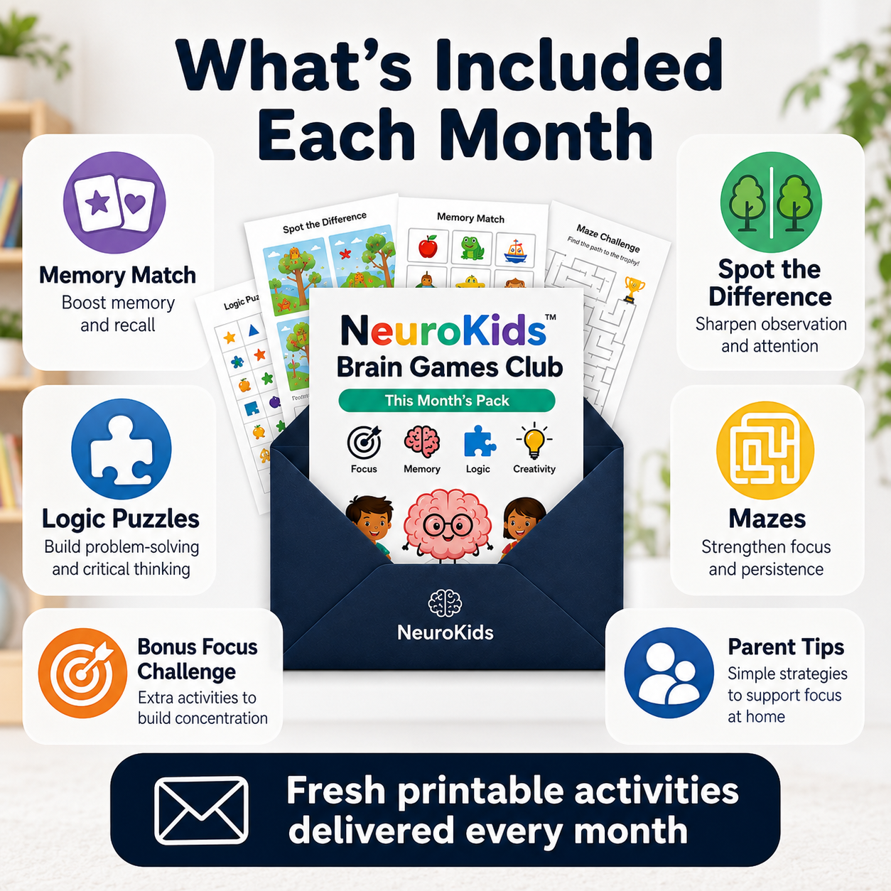 NeuroKids™ Brain Games Club: new printable brain games delivered every month.