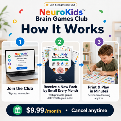 NeuroKids™ Brain Games Club: new printable brain games delivered every month.